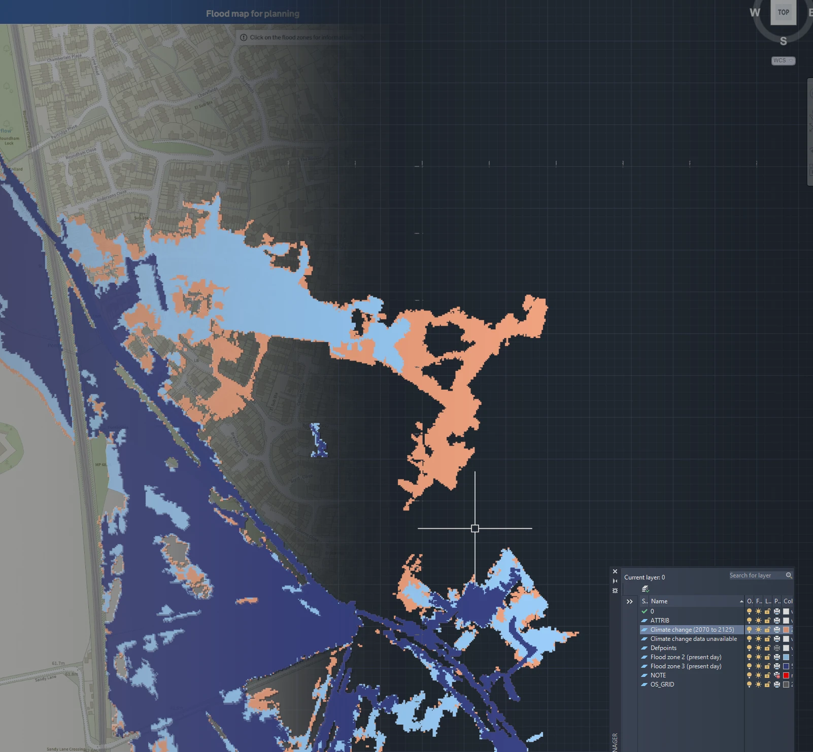 Environment Agency Flood Map for Planning data shown in AutoCAD