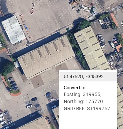 Google Maps coordinates converted to UK eastings and northings