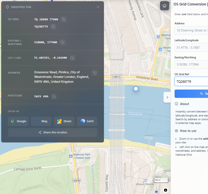 Finding a location from a UK OS grid reference on a map