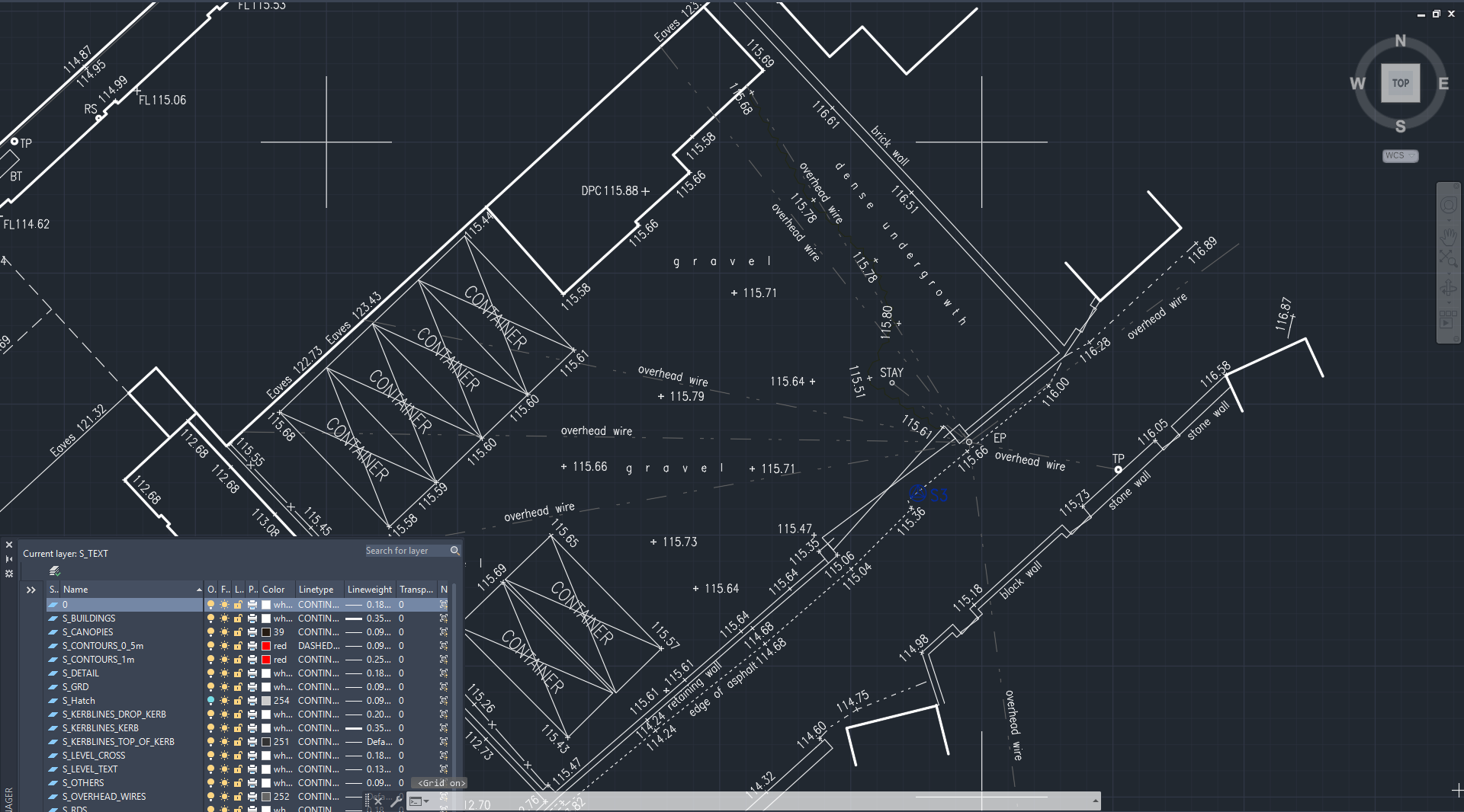 Site-specific topographical CAD survey with measured features and spot levels